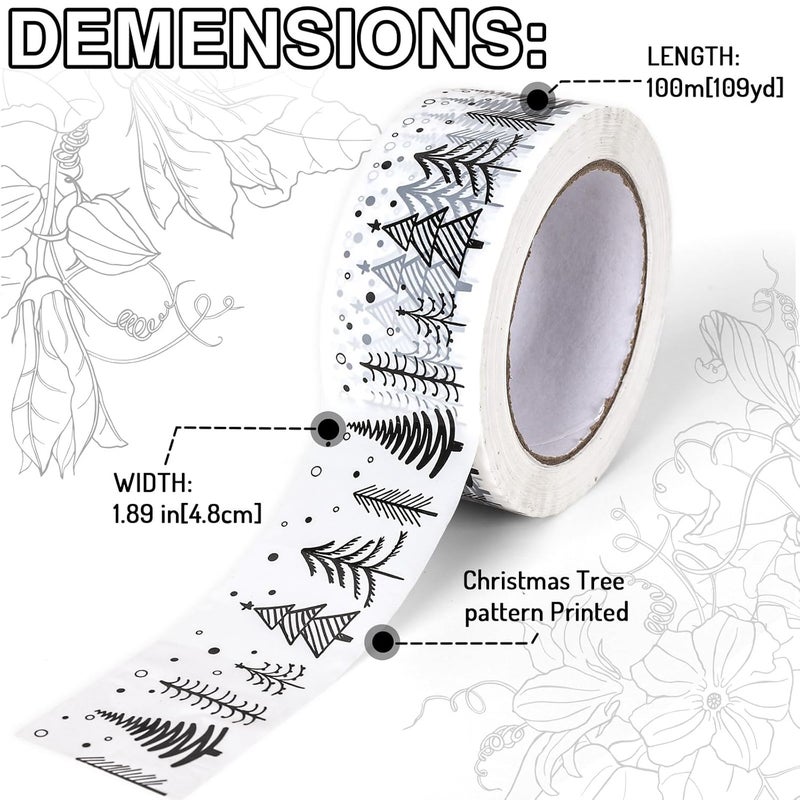 Whaline Christmas Packing Tapes Xmas Tree Printed Tape Waterproof Packing Shipping Tape Decorative White Gift Wrapping Tape for Small Business Gifts DIY Crafts Box Cartons Decor,1.89 in x 109yd - Image 2